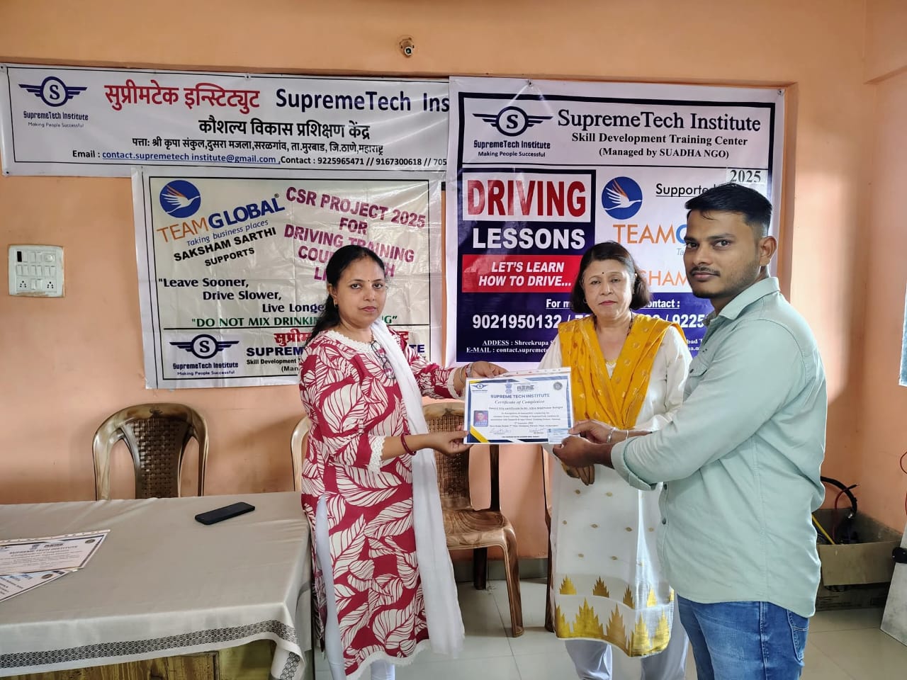 The Completion of CSR project 2025 of 2nd Batch - "4 Wheeler Driving Training Course with Driving Licence" Supported by Team Global Logistics Ltd. Mumbai