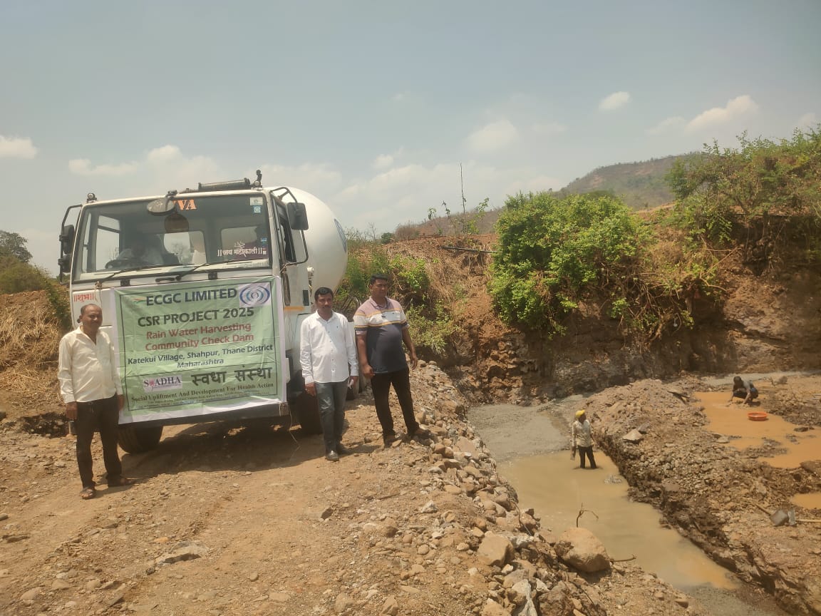 CSR Project Of Rain Water Harvesting – Check Dam, At Shahpur, Thane Started With Bhoomi Pujan Supported By ECGC Ltd