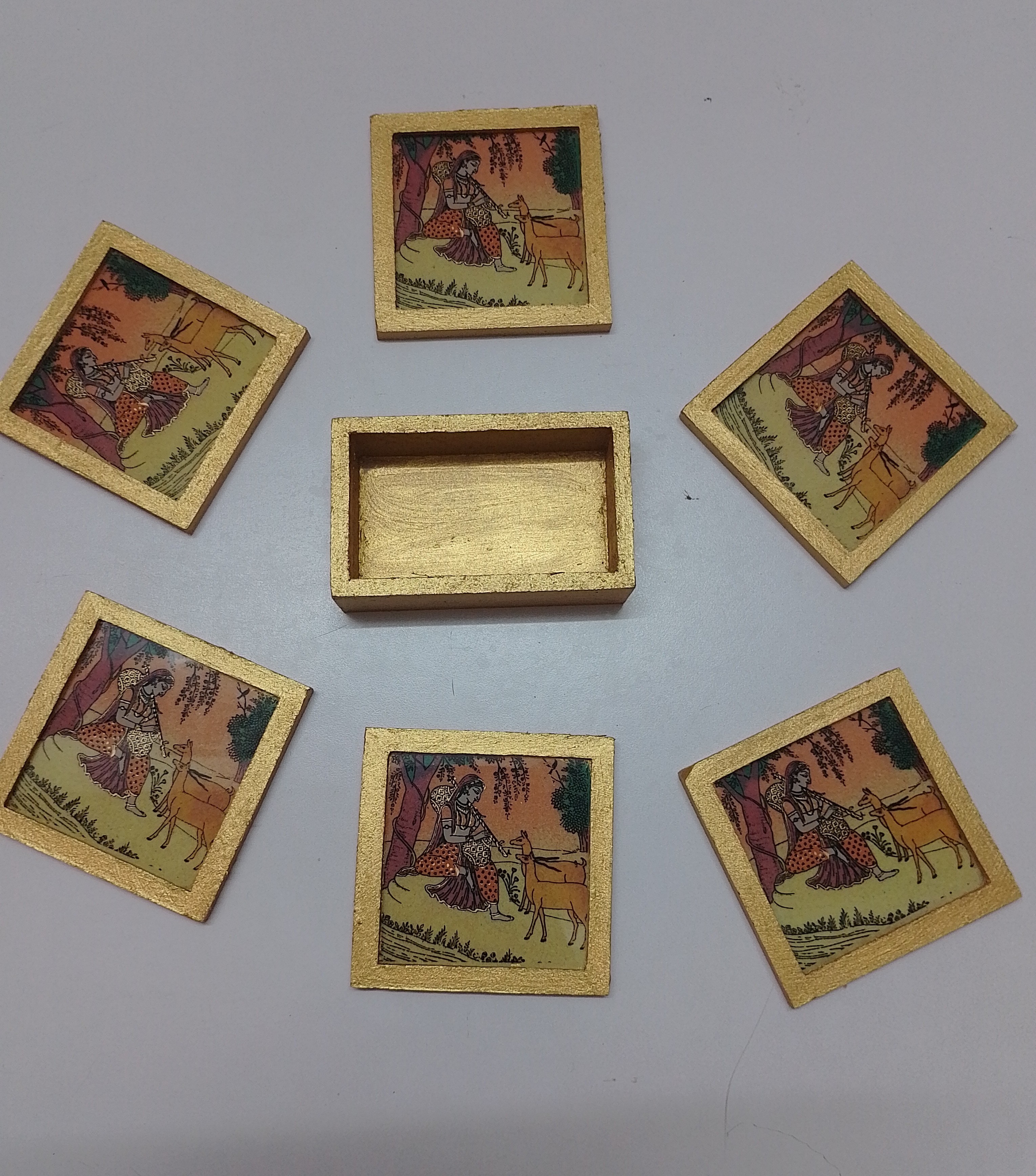 Jaipur Glass-painted Wooden Tea Coasters