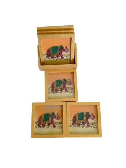 Jaipur Glass-painted Wooden Tea Coasters
